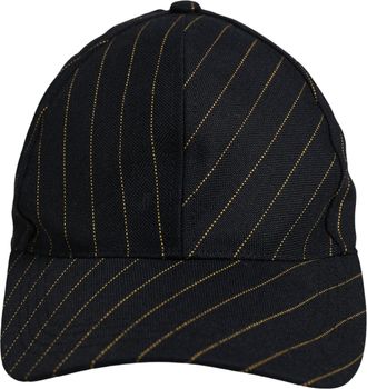 Dolce & Gabbana HAT10075 Gold Pinstriped Cotton Baseball Cap - Black