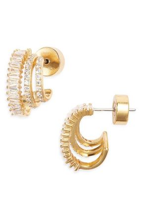Nordstrom Triple Hoop Cubic Zirconia Pav&eacute; Earrings in Clear- Gold at Nordstrom