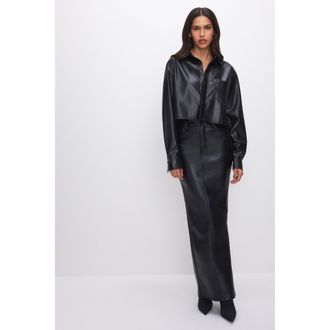 Good American Womens Faux Leather Cropped Shirt | Black, Size Medium | Good American by Khlo&Egrave; Kardashian