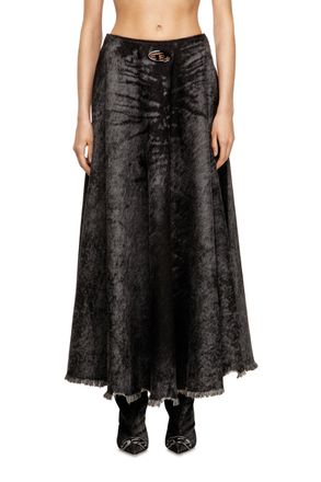 Diesel Full skirt in lasered cotton-hemp denim - Skirts - Woman - Black