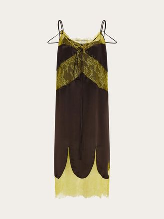 Ferragamo Donna Slip dress in raso e pizzo Marrone