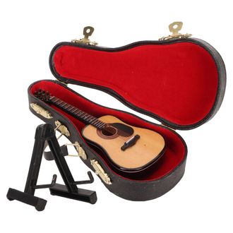 OEM Accesorios Para Casa De Mu&ntilde;ecas: Guitarra Miniatura De Madera, Dise&ntilde;o Miniatura Realista, Con Soporte Y Estuche, No Es Funcional, Simula Un Instrument