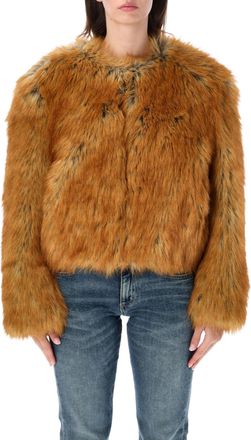 Stand Studio Orange-Brown Karly Cropped Faux Fur Jacket