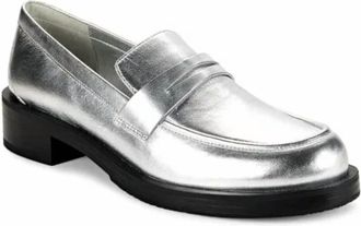 Stuart Weitzman Womens Palmer Leather Loafer Shoes In Silver