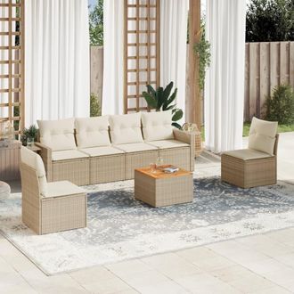vidaXL Vidaxl - Set Sof&aacute;s De Jard&iacute;n 7 Piezas Y Cojines Rat&aacute;n Sint&eacute;tico Beige