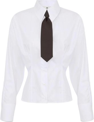 Elisabetta Franchi Overhemden, Dames, Wit, L, Katoen, Poplin Blouse Met Strik