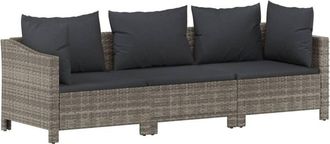 vidaXL Set De Muebles De Jard&iacute;n 3 Pzas Y Cojines Rat&aacute;n Sint&eacute;tico Gris Vidaxl