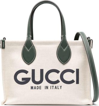 Gucci small logo-print tote bag - women - Calf Leather/Fabric - One Size - Neutrals