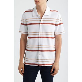 BOSS Pitti Stripe Short Sleeve Button-Up Shirt in White at Nordstrom, Size Xx-Large