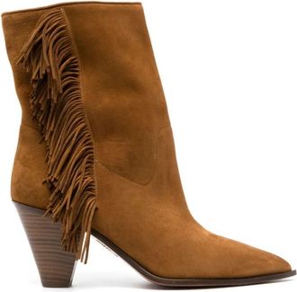 Aquazzura Elegante Marfa Bootie 70 - Dames - Laarzen met Hak - Bruin - 37 EU - Leer - Schoenen