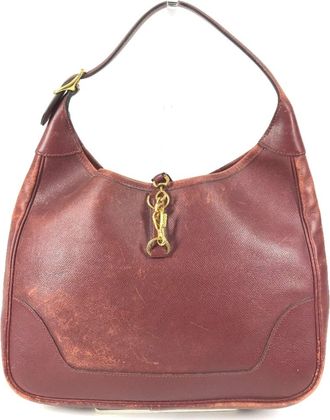 Herm&egrave;s Trim Brown Leather Shoulder Bag Tote Bag (Pre-Owned)