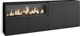 Skraut Home Skraut Home - Aparadores Para Sal&oacute;n, Gran Capacidad De Almacenaje, 210, 4 Puertas, Chimenea El&eacute;ctrica Xxl, Estilo Moderno, Negro