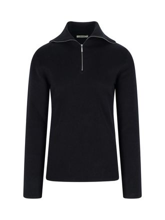 Entire studios High-Collar Black Cotton Zip-Through Knitwear