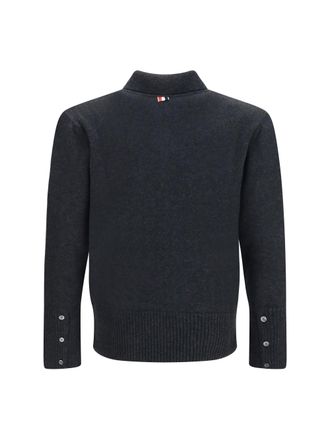 Thom Browne Cable-Knit Merino Wool Polo Sweater - Gray
