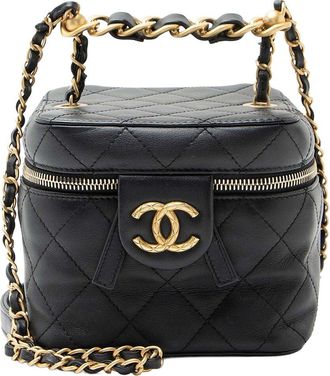 Chanel Black Lambskin Cc Chain Bar Small Vanity Case (Authentic Pre-Loved)