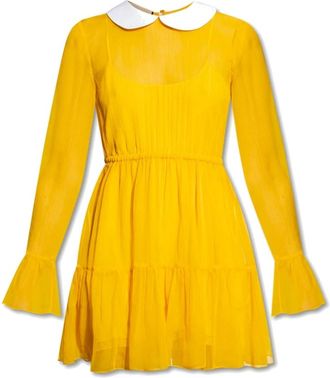 Gucci Short Dresses, female, Yellow, Size: S Silk Chiffon Dress