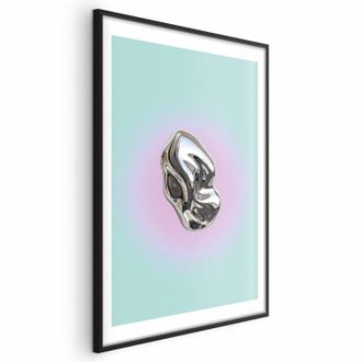 OEM P&oacute;ster - Forma Met&aacute;lica - Escultura Abstracta Sobre Fondo Menta Con Halo P&uacute;rpura