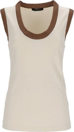 Fabiana Filippi Canotta vogatore in jersey costina con bordi in paillettes - Dames - Tops zonder mouwen - Wit - L - Katoen - Tops