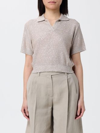 Brunello Cucinelli Polo in lino cashmere e seta con paillettes Brunello Cucinelli