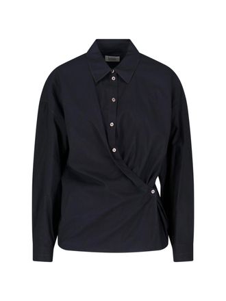 Christophe Lemaire Black Draped Cotton Silk Wrap Shirt