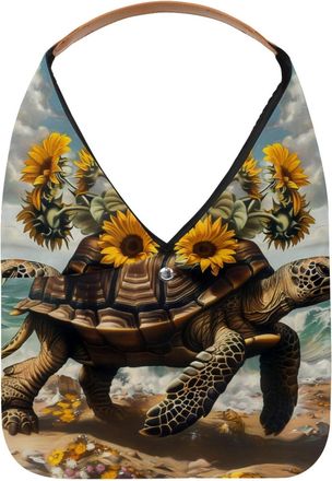 Generic Sunflowers Sea Turtle Beach Reusable Lightweight Grocery Bags - Foldable Into Compact Pouch, Washable & Sturdy, Multipurpose for Shopping and Travel