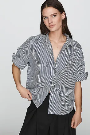 Maeve Mabel 100% Cotton Boxy Oxford Shir Top