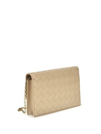 Bottega Veneta Womens Pouch On Chain Andiamo Shore-Muse Brass Lamb Leather Wallets & Purses Shore/muse