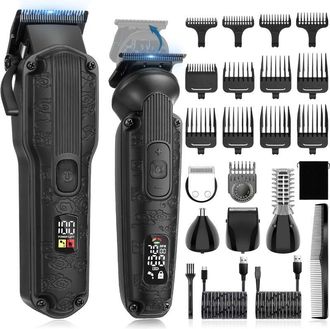 OEM Set Profesional De Corte De Pelo Para Hombre, Cortapelos El&eacute;ctrico Inal&aacute;mbrico, Recortadora De Barba, Tijeras El&eacute;ctricas De Empuje, Modelo Negro