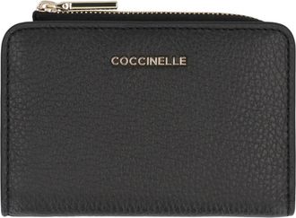 Coccinelle Metallic Soft Leren Portemonnee met Drukknoopsluiting - Dames - Portefeuilles - Zwart - ONE Size - Leer - Accessoires