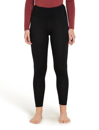 Icebreaker Tech Base Layer Leggings Women Black Merino Wool Ankle GBO3489