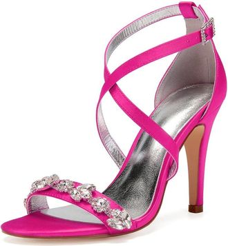 Generic Womens High Bridal Open Toe Ankle Strap Heels Stilettos Sexy Dress Shoes Wedding Bridal Pumps Sandals 10.5Cm,Rose red,4 UK