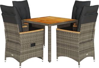 vidaXL Set Comedor De Jard&iacute;n 5 Piezas Con Cojines Rat&aacute;n Sint&eacute;tico Gris Vidaxl