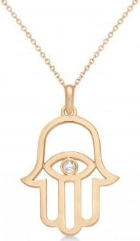 Allurez Hamsa Evil Eye Diamond Pendant Necklace 14k Rose Gold (0.02ct)