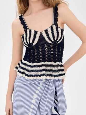 Carolina K Shell Crochet Top In Navy