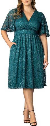 Kiyonna Starry Sequin Lace Fit & Flare Cocktail Dress in Teal Topaz at Nordstrom, Size 4X