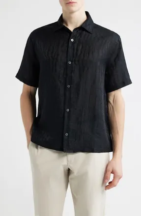 Open Edit Wavy Stripe Short Sleeve Button-Up Shirt in Black at Nordstrom, Size Xx-Large