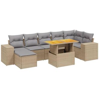 vidaXL Vidaxl - Juego De Sof&aacute;s De Jard&iacute;n Con Cojines Beige 8 Pzas Rat&aacute;n Pe