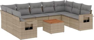 vidaXL Juego De Sof&aacute;s Jard&iacute;n Con Cojines Beige 10 Pzas Rat&aacute;n Sint&eacute;tico Vidaxl