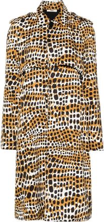 Celine 2000s graphic-print silk trench coat - women - Silk/Polyester - 38 - Neutrals