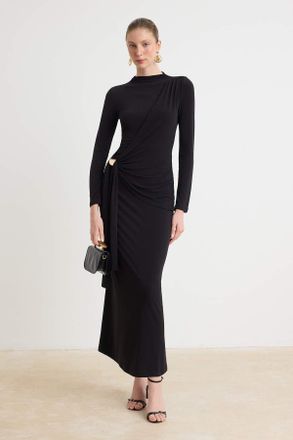 Trendyol Modest Dames Zwart Effen Maxi Lang Casual Bodycon Modest Jurken
