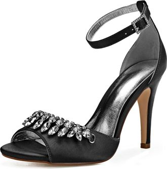 Generic Wedding Shoes Womens High Open Toe Sexy Stiletto Sandals Bridal Shoes Heeled Pumps Ankle Strap Party Dress10.5Cm,Black,7 UK