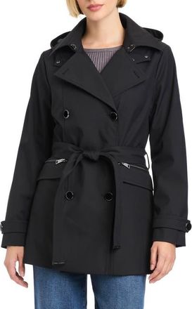 Vince Camuto Double Breasted Hooded Trench Coat in Black at Nordstrom, Size X-Small