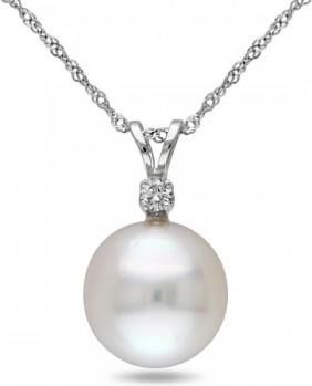 Allurez Solitaire South Sea Pearl Pendant Necklace w/ diamond 14k W. Gold 10mm