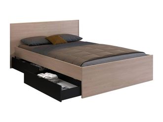Vente-Unique Bed With 2 Drawers - 140 X 190 Cm - Natural & Black - VELONA | Size: Double