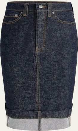 Khaite Kendra Cuffed Denim Skirt