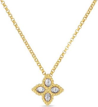 Roberto Coin Princess Flower Small Yellow Gold Diamond Necklace