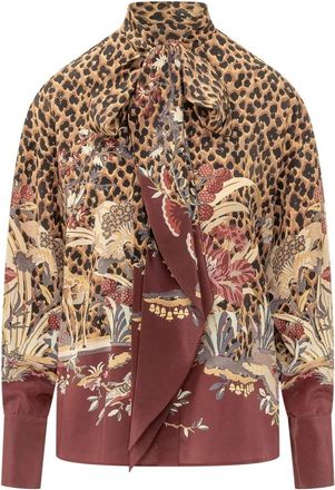 Etro Overhemden, Dames, Bruin, XS, Zijden Blouse met Geplaatste Print