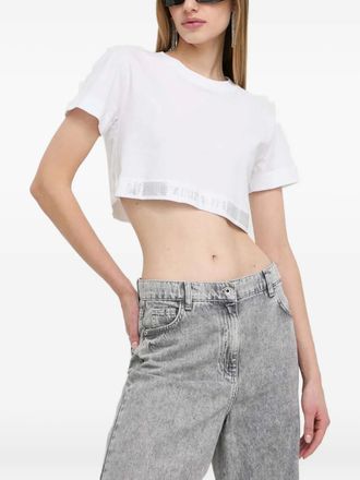 Patrizia Pepe logo-tape T-shirt - women - Cotton/glass - 42 - White