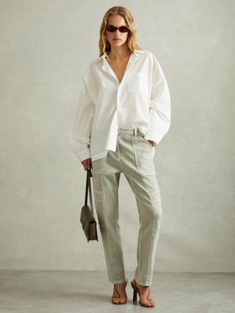 Reiss Jem Jeans Cotton Garment Dyed, Washed Green Size: 27