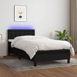 vidaXL Cama Box Spring Colch&oacute;n Y Luces Led Tela Negro 100x200 Cm Vidaxl